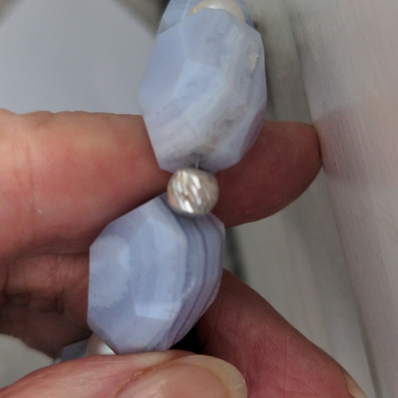 Sterling,& Blue Lace Agate Bracelet.  Freshwater pearls.  New, handcrafted - Picture 3 of 6
